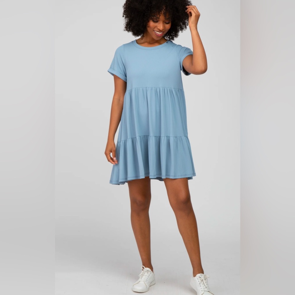 PINK BLUSH Ribbed tiered dress